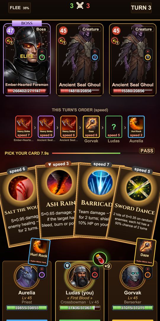 A 3v3 battle with class cards