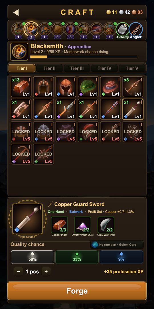 Crafting and upgrades